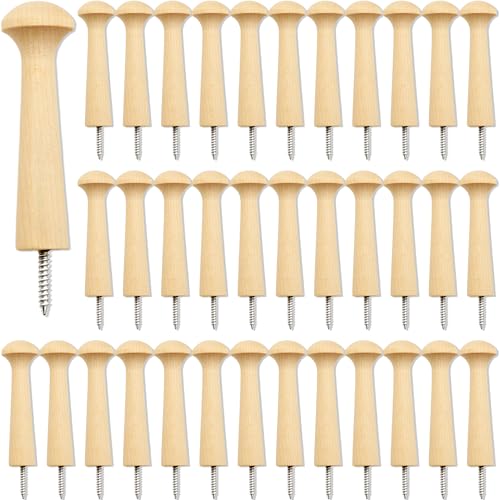 36 Pcs Wooden Shaker Peg Unfinished Wood Shaker Racks DIY Wood Wall Hooks with Screws for Hanging Clothes Hats, 3.62 Inches
