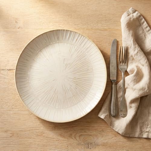 11.8-inch Ceramic Dinner Plate Set of 4, Ceramic Salad Plate Set, Retro Cream-Style Dinner Plate,Suitable for salads, appetizers, snacks, and sushi，Oven and dishwasher safety (White 3) - color: White 3
