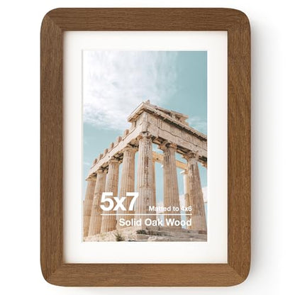 5x7 Solid Oak Wood Photo Frame | 5x7 Picture Frame With Mat For 4x6 | Plexiglas And Hanging Hardware Included | Walnut Wood (1 Pack) - color: Walnut, size: 5''x7''-1P