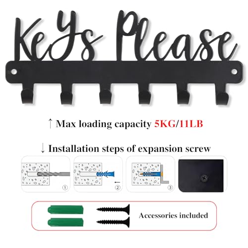 Keys Please Key Holder Wall Mounted, Mini Size: 7.28x2.95inch | Black Metal Decorative Rack Hooks for Garage,Mudroom,Hallway,Entryway,Front Door,Office - size: Mini Size Key Hooks:7.28x2.95inches