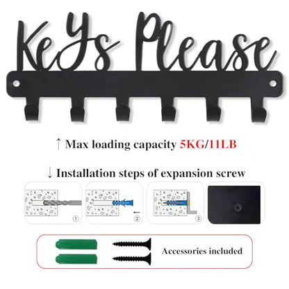 Keys Please Key Holder Wall Mounted, Mini Size: 7.28x2.95inch | Black Metal Decorative Rack Hooks for Garage,Mudroom,Hallway,Entryway,Front Door,Office - size: Mini Size Key Hooks:7.28x2.95inches