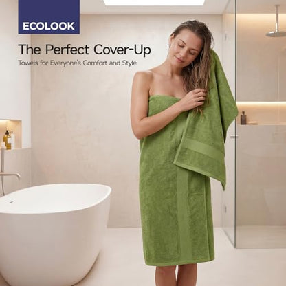 ecolook Ultra Soft 6-Piece Towel Set, 100% Cotton | Lighter Weight, Quick Dry, Highly Absorbent, 2 Bath, 2 Hand, 2 Washcloths, Perfect for Bathroom, Green - color: Green