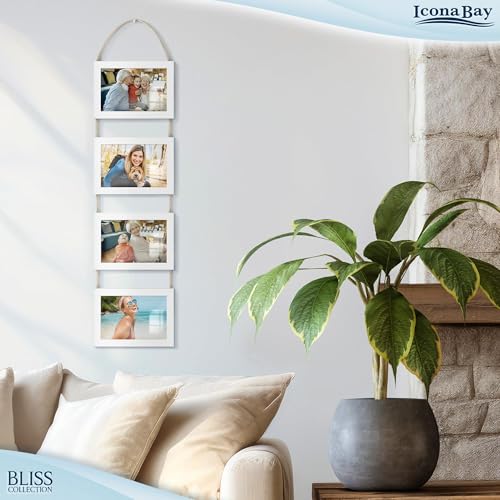 4x6 Wall Hanging Picture Frames Collage with 4 Openings - Winter White - Casual Style Engineered Wood Frames - Wall Mount Only - Bliss Collection - color: Winter White, size: 4x6