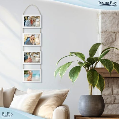 4x6 Wall Hanging Picture Frames Collage with 4 Openings - Winter White - Casual Style Engineered Wood Frames - Wall Mount Only - Bliss Collection - color: Winter White, size: 4x6