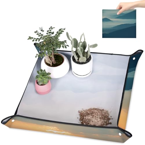 Repotting Mat for Indoor Plants Foggy Mountains Waterproof Potting Mat for Mess-Free Gardening, Foldable & Portable Planting Mat, Gardening Gifts & Bonsai Tools - color: Foggy Mountains, size: 19.7x19.7"