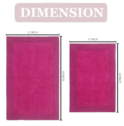 Home Weavers Luxury Collection 100% Cotton Reversible Bathroom Rugs Set, Washable Rug, Extra Soft and Absorbent Bath Rug, Kitchen Mat, 2 Piece Set(S+M), Hot Pink - color: Hot Pink, size: 2 Piece Set(S+M)