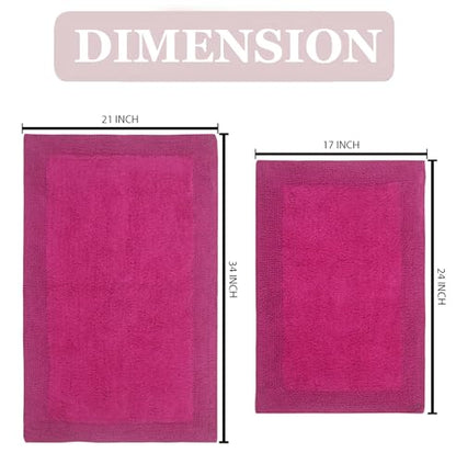 Home Weavers Luxury Collection 100% Cotton Reversible Bathroom Rugs Set, Washable Rug, Extra Soft and Absorbent Bath Rug, Kitchen Mat, 2 Piece Set(S+M), Hot Pink - color: Hot Pink, size: 2 Piece Set(S+M)
