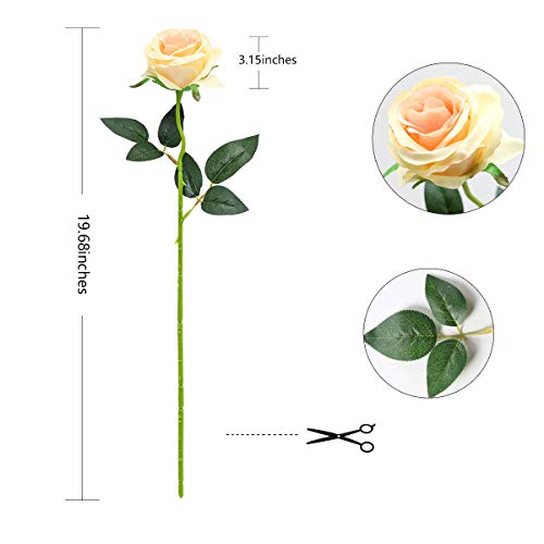 Tifuly Champagne Roses Artificial Flowers - 12 pcs Realistic Single Long Stem Fake Silk Roses Bouquet for Party Home Wedding Centerpiece Office DIY Decor | 12 pcs Realistic Single Long Stem Fake Silk Roses Bouquet for Party Home Wedding Centerpiece Office