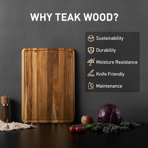 Teak Wood Cutting Boards for Kitchen 17'' Wooden Bamboo Serving Board Meat | Heavy Duty, Over Sink, Solid Thick, Haus Wooden Chopping Board, Meat, Easy to Clean, Non Toxic, Best Kitchen Essential Gift - style: 17 IN