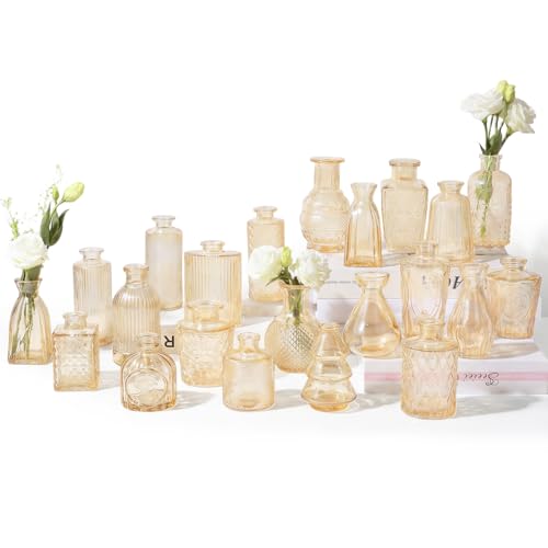 Glass Bud Vases Mini Flower Vase Small Vintage Vases for Centerpiece Table Wedding Decorations Home Decor Party(Gold 22 Pack) - style: Gold 22 Pack