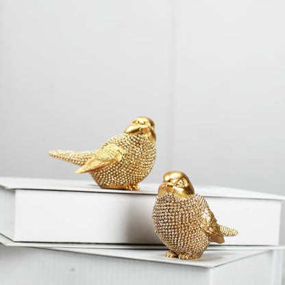 Set of 2 Pcs Small Gold Birds Statues Home Decor Modern Style Decorative Ornaments for Living Room Decor, Bedroom, Office Desktop, Cabinets Collectible Bird Figurine