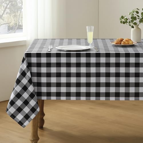 Checkered Tablecloth Rectangle Waterproof Gingham Table Cloth Washable Buffalo Plaid Table Cover Wrinkle Free for Kitchen, Dining and Outdoor Picnic, 52 x 70 Inch, Black and White - color: Black and White, size: 70" x 52" (Rectangular)
