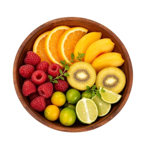 Wooden Salad Bowl, Round Rustic Server | Dough & Fruit & Bread Serving Dish | Entryway Key Catch Tray | Multipurpose (Round Large Size) - color: Round Large Size