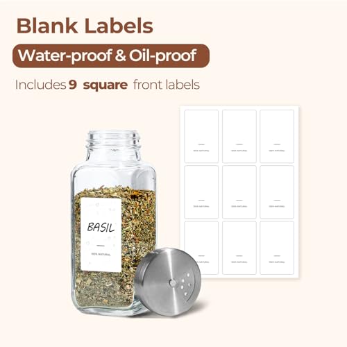 ComSaf Glass Spice Jars with Shaker Lids 8 oz 6 Pack Square | Labels, Seasoning Herbs Powders, Salt Pepper Chili, Spice Rack Organization, Kitchen Cabinet Storage, Funnel Included - color: 8oz*6 Shaker Lids