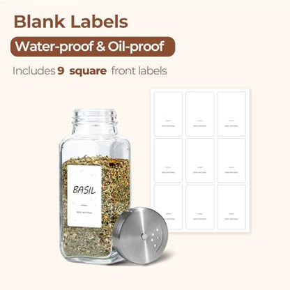ComSaf Glass Spice Jars with Shaker Lids 8 oz 6 Pack Square | Labels, Seasoning Herbs Powders, Salt Pepper Chili, Spice Rack Organization, Kitchen Cabinet Storage, Funnel Included - color: 8oz*6 Shaker Lids