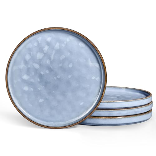 LIANYU Ceramic Dinner Plates Set for 4, 7.9In Porcelain Kitchen Salad Dessert Serving Dishes Set, Modern Round Stoneware Dinnerware Appetizer Plates, Scratch Resistant & Microwavable, Serenity Blue - color: Serenity Blue, size: 7.9 Inch for 4