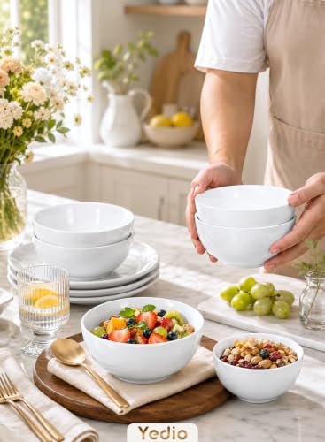 Small Bowls Set, White Ceramic Bowls of 6, 10 oz Porcelain Bowl for Kitchen Dessert Rice Side Dish Snack Soup Fruits Cereal Ice Cream, Microwave Dishwasher Freezer Oven Safe Easy Clean Stackable | Porcelain Bowls, Portion Control, for Soup Cereal Ice Crea
