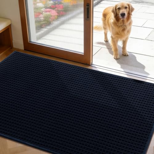 Indoor Door Mat 35" x 59", Non-Slip Washable Entryway Mat, Dirt Trapper Absorbent Entrance Mat, Low Profile Floor Mat for Front/Back Door, Entryway, Dark Blue - color: Dark Blue, size: 35"x59" (Rectangular)