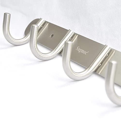 Towel Hook Rack Brushed Nickel - Sagmoc 11-Inch Coat Hook Rail Wall Mounted with 4 Hooks, Durable Wall Hangers for Bedroom, Bathroom, Foyer, Hallway (304 Stainless Steel) - size: 4R hooks