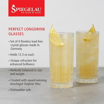 Spiegelau Perfect Serve Longdrink Glass Set of 4 - Highball Cocktail Glasses European-Made Crystal, Dishwasher Safe, Professional Quality Cocktail Glass Gift Set - 12.3 oz - style: Longdrink