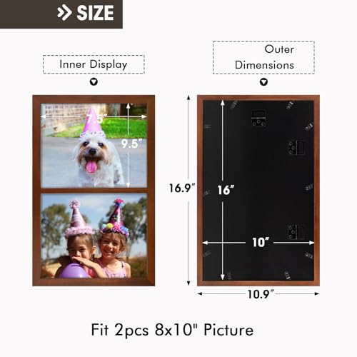 Golden State Art, 8x10 Double Picture Frame, Display Two 8x10 Photos(Brown) | Solid Wood - Real Glass For Wall Mounting (Brown, 1 Pack) - color: Brown, size: 2 Openings 8x10