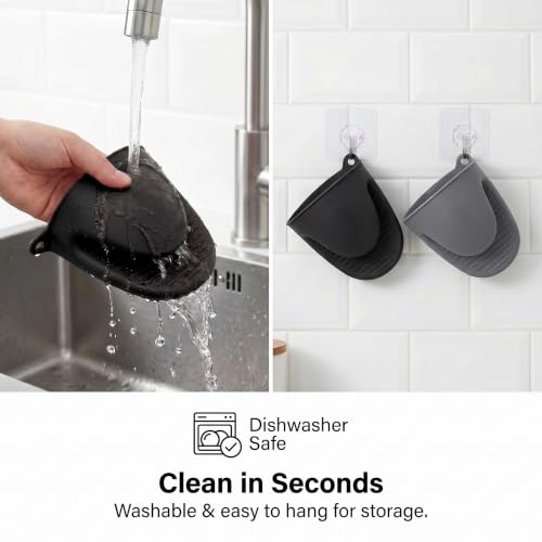 Silicone Kitchen Oven Mitts Set, Mini Finger Protector Cooking Pinch Grips Pot Holder Toaster Oven Accessories,BBQ Baking Mittens Heat Resistant Gloves, 2 Pairs（Black and Cool Gray） - color: Black and Cool Gray