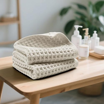 Jacquotha Waffle Hand Towels 2-Piece (Mist White) – Cotton, Quick Dry, Lint Free, 13” x 29” - color: Mist White