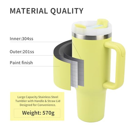 Insulated Tumbler, Lime Green, 40 oz | Stainless Steel Vacuum, Handle and Straw, Leak Resistant Lid, Fits Car Cup Holder - color: LIME YELLOW, size: 40 oz