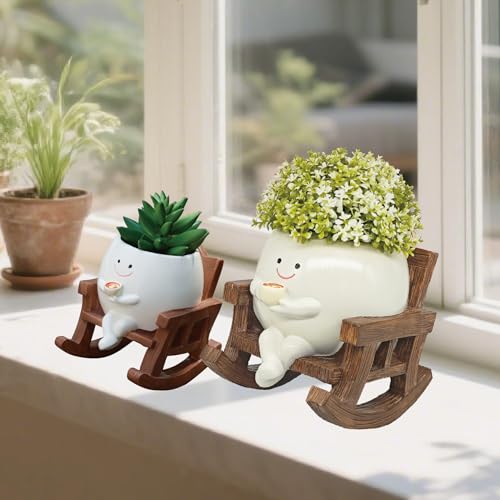 Smiley Face Planter Pot, Cute Coffee Plant Pots for Indoor Outdoor | Unique Rocking Chair Plant Pot for Succulents Plants Live with Drainage Hole,Gift IdeaI for Mother and Christmas（Large） - size: Large