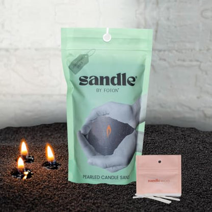 Sandle by Foton Pearled Candle 10 Oz – Black Unscented, Non Toxic Luxury Long Lasting Sand Candles up to 60 Hours - Refillable Sand Candle with 15 Wicks for Candles Making - size: 10oz (Single Pack)