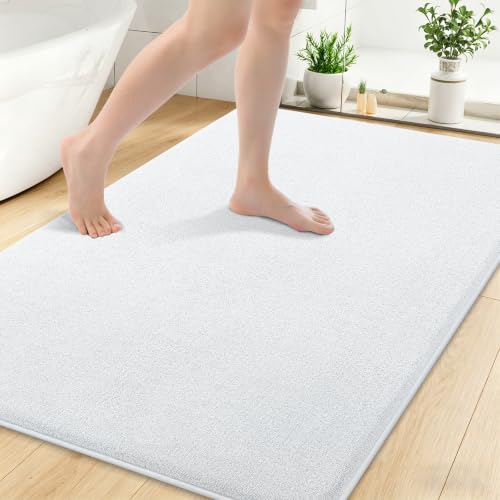 Smiry Memory Foam Bath Mat 48x32, Extra Soft Absorbent Bathroom Rugs | White Quick Dry, Machine Washable Bath Mats for Bathroom, Shower, Tub and Home Decor Accessories - color: White, size: 48'' X 32''
