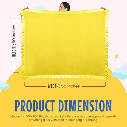 Thermal Waffle Knit Throw Blanket Satin Trim Yellow 50" x 60" | Adult throw blanket with soft lightweight waffle knit design, satin trim & breathable layer for couch, bed & living room use. - color: Yellow - Satin Trim