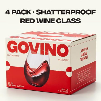 GOVINO Unbreakable Plastic Wine Glasses - Stemless Shatterproof Tritan Glassware, Fancy Cups That Look Like Glass, 16oz, Set of 4 - size: 4 Count (16 oz)