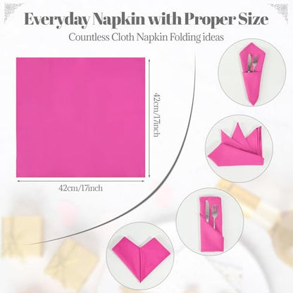 PLOYMONO Fuchsia Cloth Napkins - 8 Pack 17" x 17" Polyester Dinner Napkins | Heavy Duty 180 GSM Cloth Napkins with Hemmed Edges - Great for Restaurants, Weddings, Parties, Banquets Dinner - color: Fuchsia