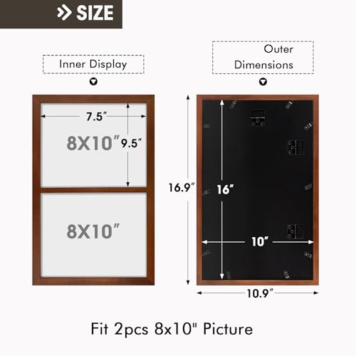Golden State Art, 8x10 Double Picture Frame, Display Two 8x10 Photos(Brown) | Solid Wood - Real Glass For Wall Mounting (Brown, 2 Pack) - color: Brown, size: 2 Openings 8x10 (2 Pack)