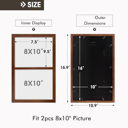 Golden State Art, 8x10 Double Picture Frame, Display Two 8x10 Photos(Brown) | Solid Wood - Real Glass For Wall Mounting (Brown, 2 Pack) - color: Brown, size: 2 Openings 8x10 (2 Pack)