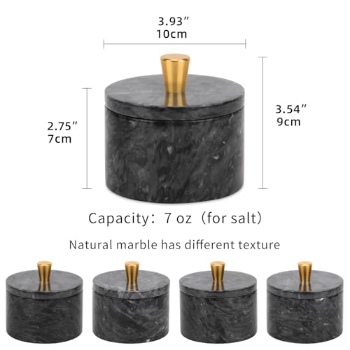 Marble Salt Cellar with Lid, Dark Grey, 4 inch | Natural Stone, Salt Pepper Box, Gold Alloy Handle, Kitchen Countertop Storage, Multi-Use, Sugar Spice Seasoning Container - color: Dark Gray