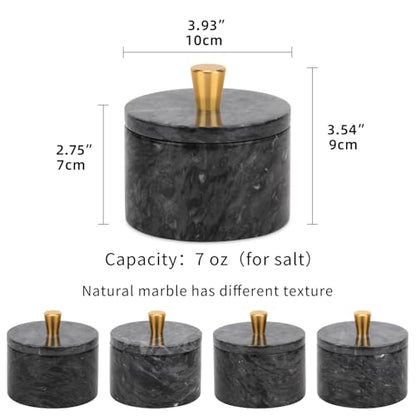Marble Salt Cellar with Lid, Dark Grey, 4 inch | Natural Stone, Salt Pepper Box, Gold Alloy Handle, Kitchen Countertop Storage, Multi-Use, Sugar Spice Seasoning Container - color: Dark Gray