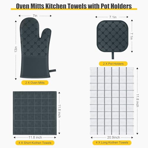 Oven Mitts Kitchen Towels Dishcloths with Pot Holders Sets 12PCS,Dish Towels Sets,Oven Gloves Pot Pads Heat Resistant 500 Degrees with Non-Slip Silicone Surface for Cooking Baking Grilling-Deep Green - color: Deep Green