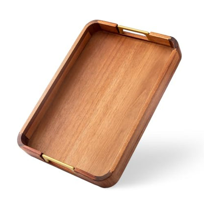 GinSent Wooden Serving Tray with Handles,Wooden Trays for Kitchen Counter Decorative Trays Wood Tray Coffee Table Tray for Living Room House Decor 16.7-INCH with 1.2cm Thickness Wood