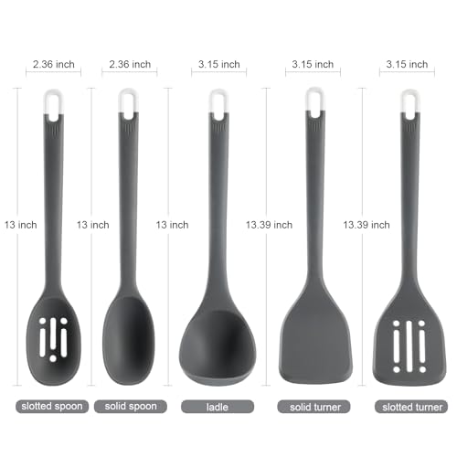 Silicone Kitchen Cooking Utensils Set: MOACC Heat Resistant 13inch Long Kitchen Gadgets, BPA Free Non Stick Rubber Cook Accessories For Food Prep, Frying, Serving, Basting (Dark Grey) - color: Dark Gray