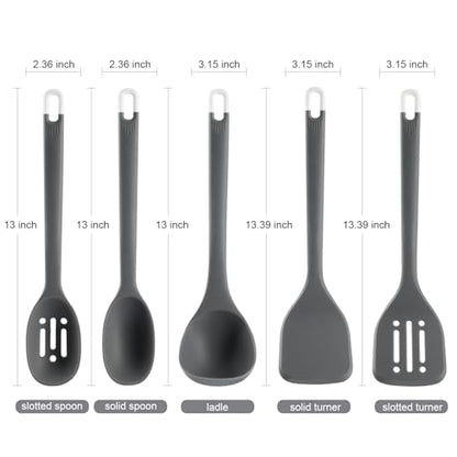 Silicone Kitchen Cooking Utensils Set: MOACC Heat Resistant 13inch Long Kitchen Gadgets, BPA Free Non Stick Rubber Cook Accessories For Food Prep, Frying, Serving, Basting (Dark Grey) - color: Dark Gray