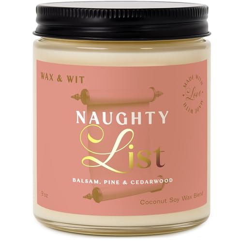 Wax & Wit Christmas Candles Scented – Balsam, Pine, Cedarwood – Fall Candle, Perfect Holiday, Winter, Xmas, Autumn Gifts – 9oz, Soy Wax, 50 Hour Burn - color: Naughty List
