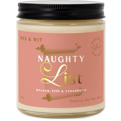 Wax & Wit Christmas Candles Scented – Balsam, Pine, Cedarwood – Fall Candle, Perfect Holiday, Winter, Xmas, Autumn Gifts – 9oz, Soy Wax, 50 Hour Burn - color: Naughty List