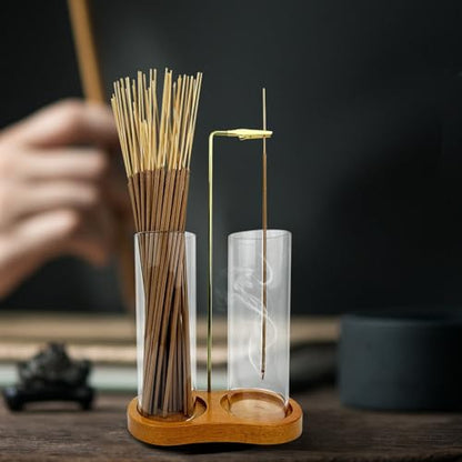 2 in 1 Glass Incense Holder for Sticks, Incense Burner with Ash Catcher, Hanging Incense Holders with Glass Ash Catcher for Meditation, Yoga, Spa, Home Decor, Room