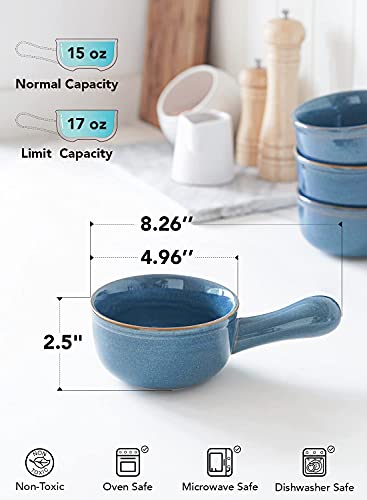LE TAUCI Soup Bowls with Handle, 15 Oz Ceramic French Onion Soup Bowls, Large Soup Crocks Oven Safe for Stew, Onion, Soup, Chilli, Set of 4, Ceylon Blue - color: Ceylon Blue