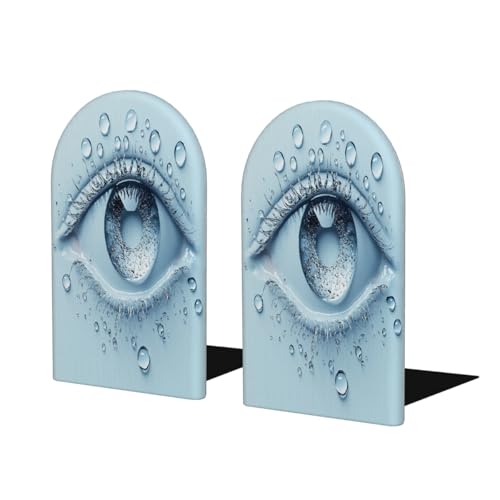 Blue Glasses Water Drops 2Pcs Book Ends for Shelves Non-Skid Wood Bookends Decorative Back to School Books Holders Book Stoppers Bookshelf Accessories for Desk Home Office School Decor (1 Pair) - color: Blue Glasses Water Drops