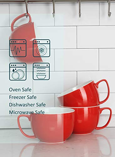 Teocera Red Mugs Set of 4, 24oz Jumbo Mugs, Large Coffee Mugs for Coffee, Hot Cocoa, Tea - Striped Design - Microwave Safe, Christmas Gift - color: Red