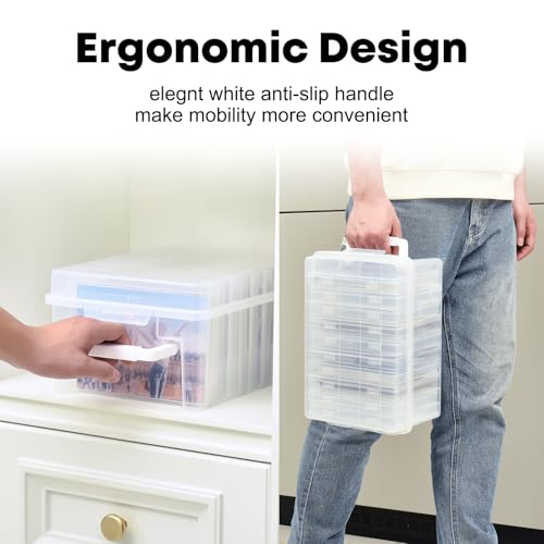 ALINK Photo Storage Box 5 x 7 In Photo Case, 10 Inner Large Photo Keeper, Clear Photo Storage Container, Seed Craft Cards Pictures Organizer, Plastic Office Organizer with 1 Label Sticker - size: 5" X 7"