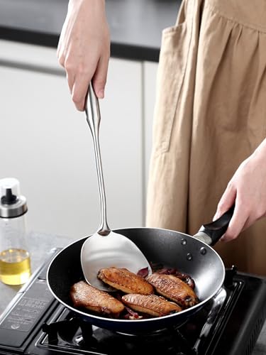 304 Stainless Steel Cooking Utensils Set 4 Piece 15 Inch Large Size Metal Kitchen Utensils Set Including Spatula,Ladle,Serving Spoon,Meat Fork,Stainless Steel Cooking Tools - size: 4 Piece utensils(spoon and fork set)
